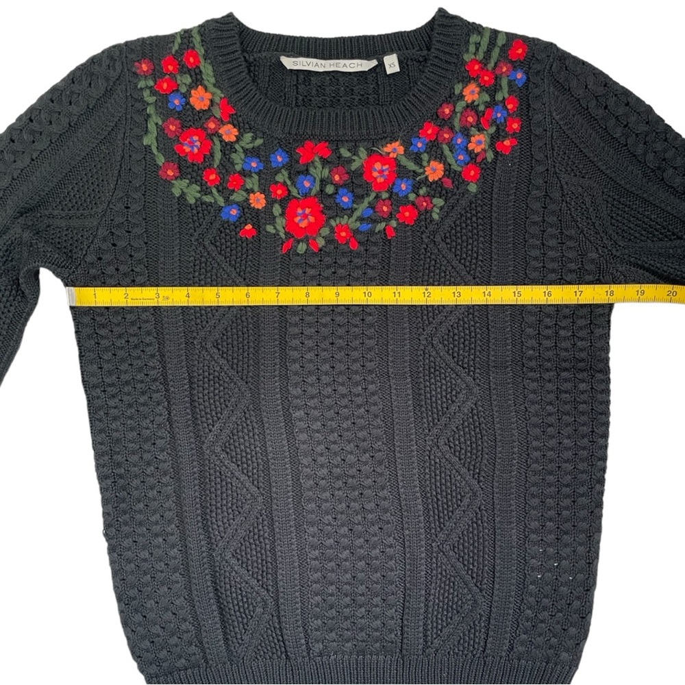 NWOT • Black Knit Sweater with Front Floral Detail - Picture 9 of 12